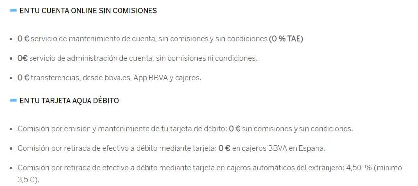Comisiones de la cuenta online de BBVA