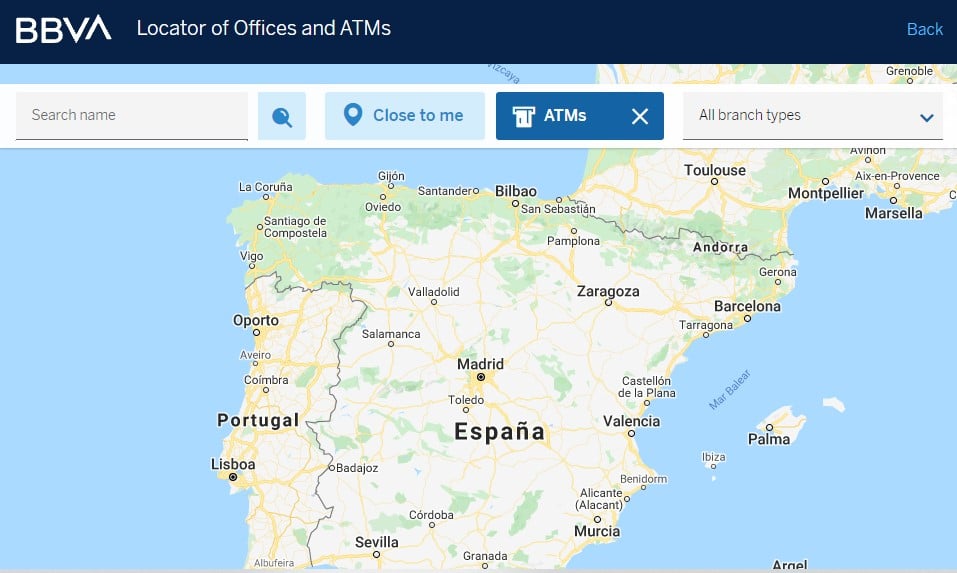 Buscador de cajeros y oficinas BBVA